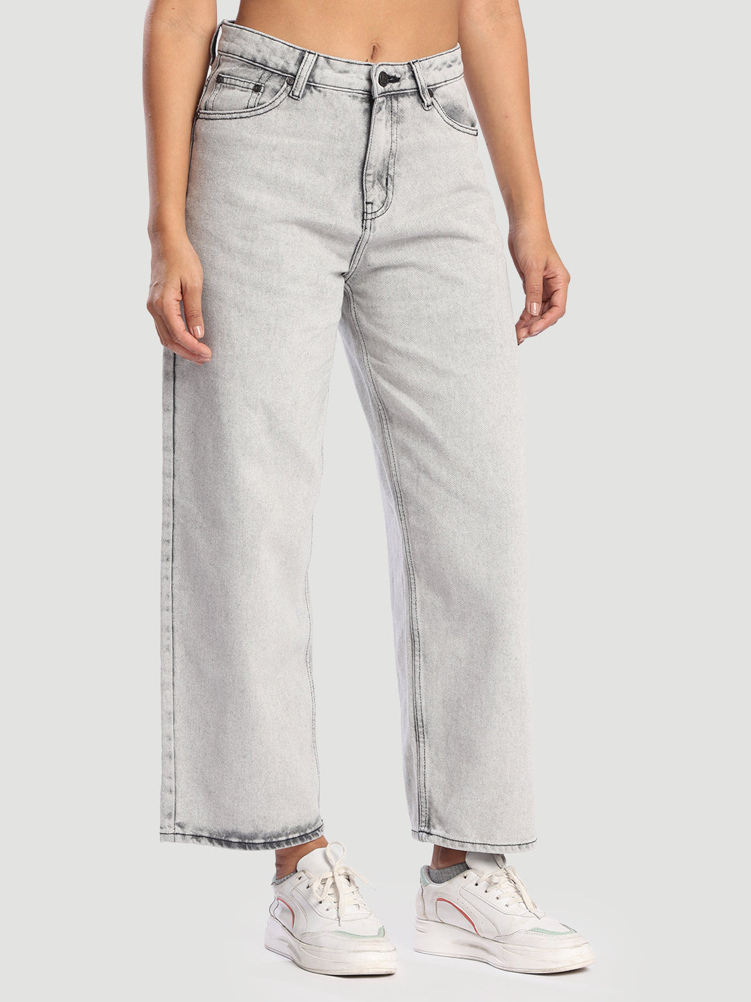 Women Light Grey Baggy Fit Jeans