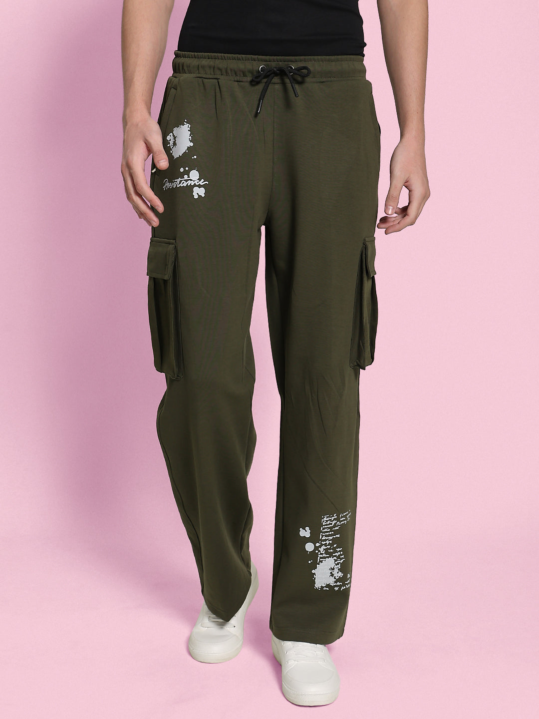 Men Olive Relaxed-Fit Cargo Trousers