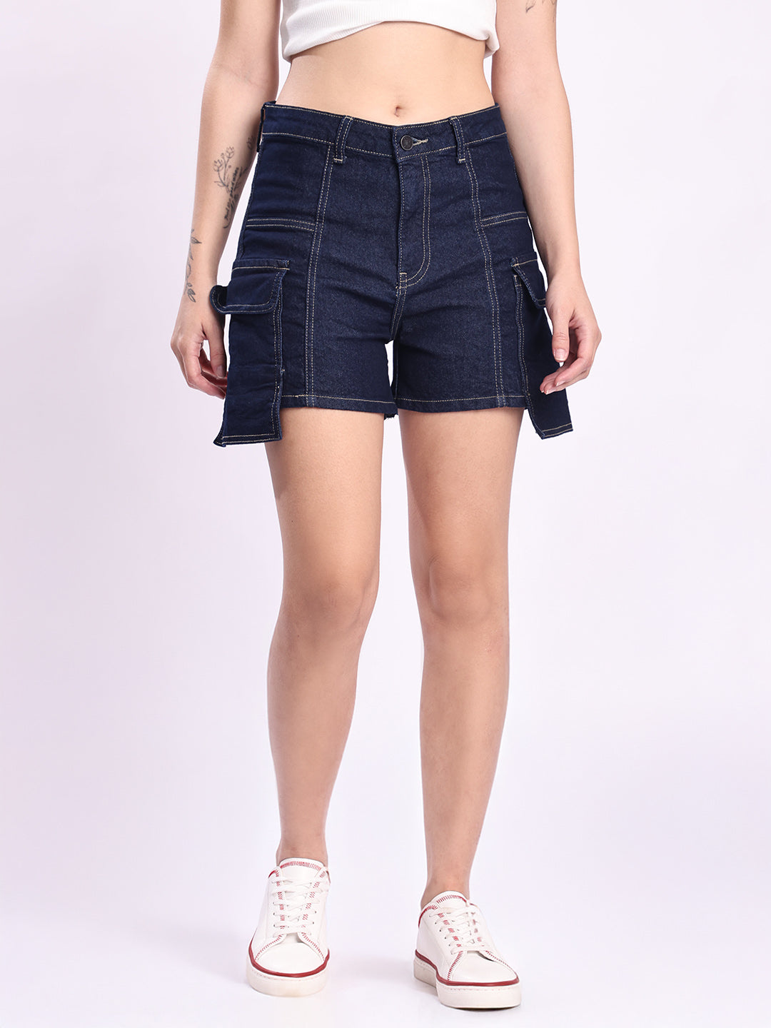 Women Blue Denim Cargo Shorts