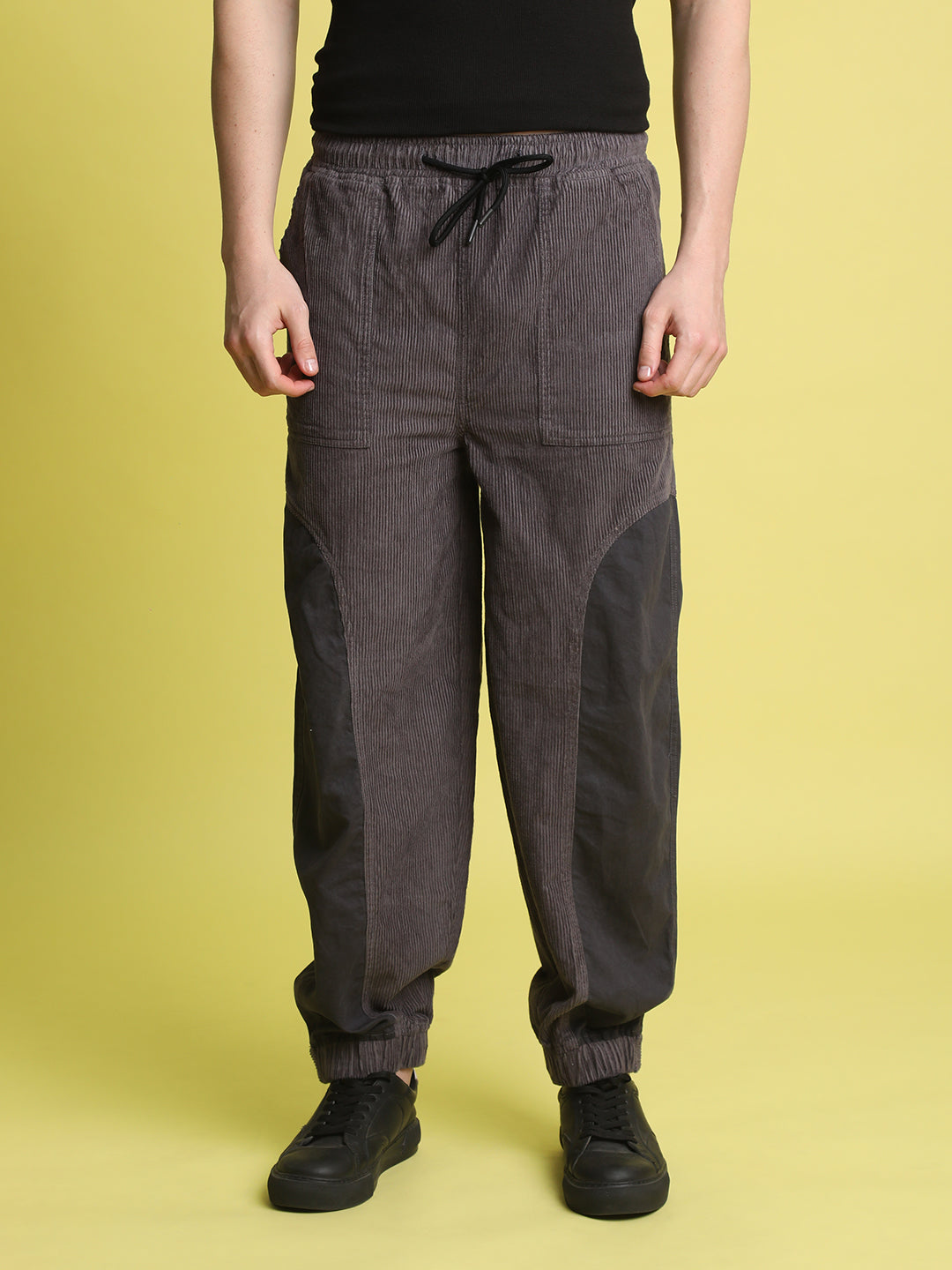 Men Grey Baggy Fit Corduroy Solid Casual Joggers