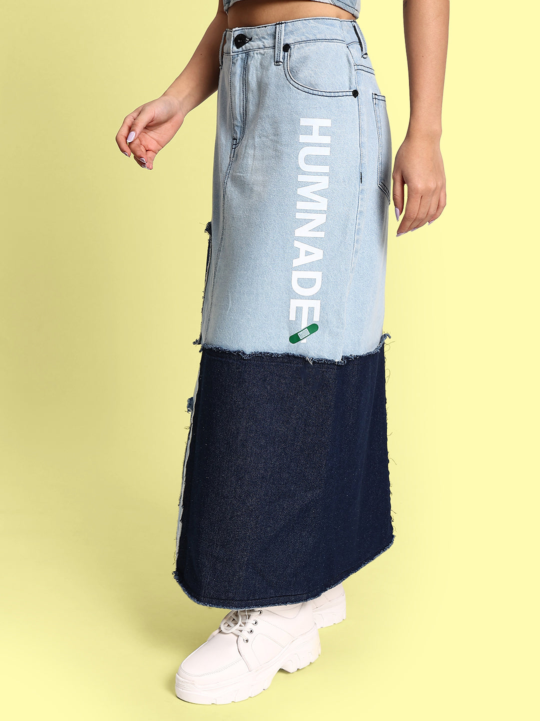 Women's Fashionable Blue Denim Patchwork Skirt