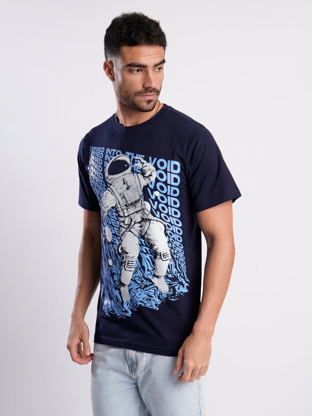 Men  Blue Cotton Lycra Graphic Print T Shirt