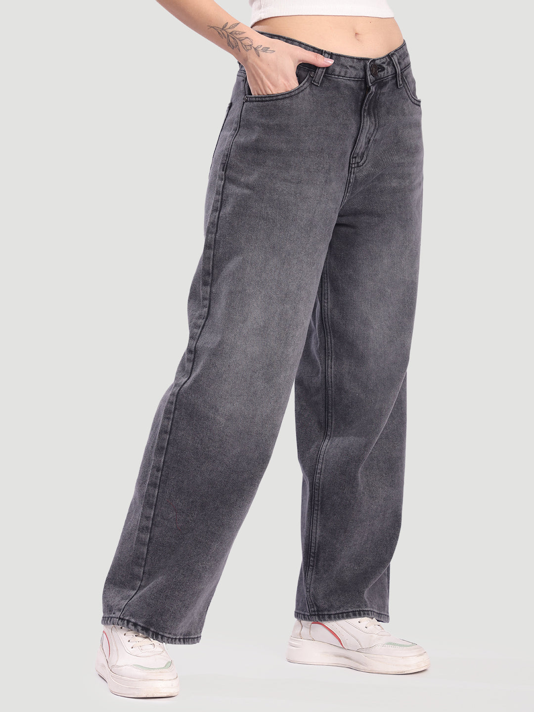 Women Charcoal Baggy Fit Jeans