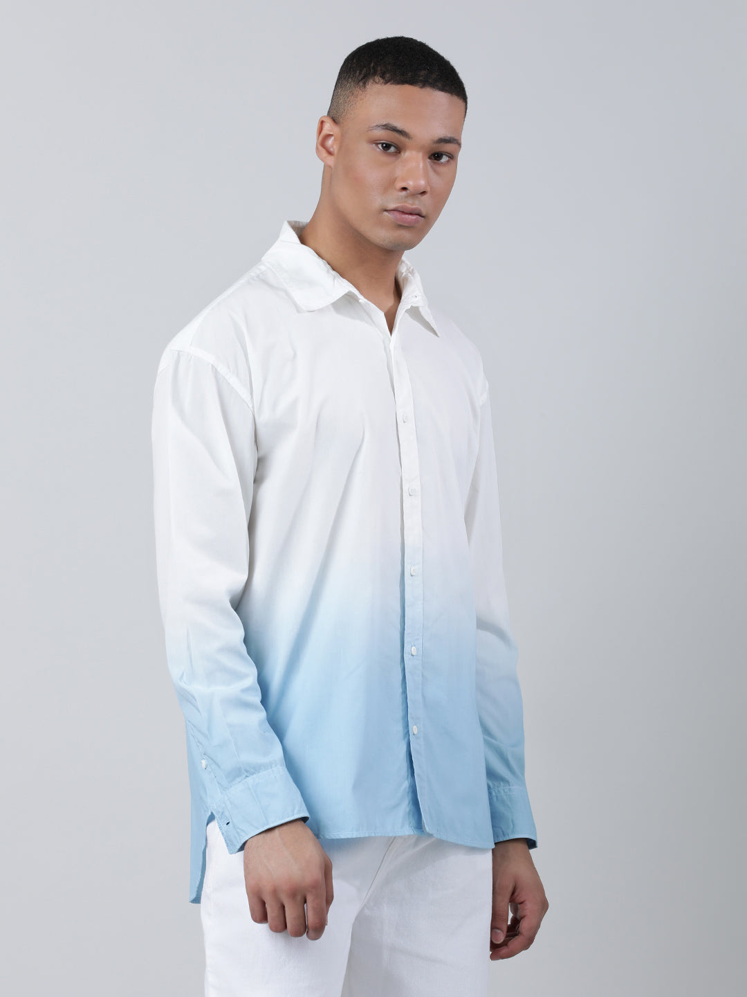 Gender Fluid Angel Blue/White Ombre Ovesized Solid Casual Shirt