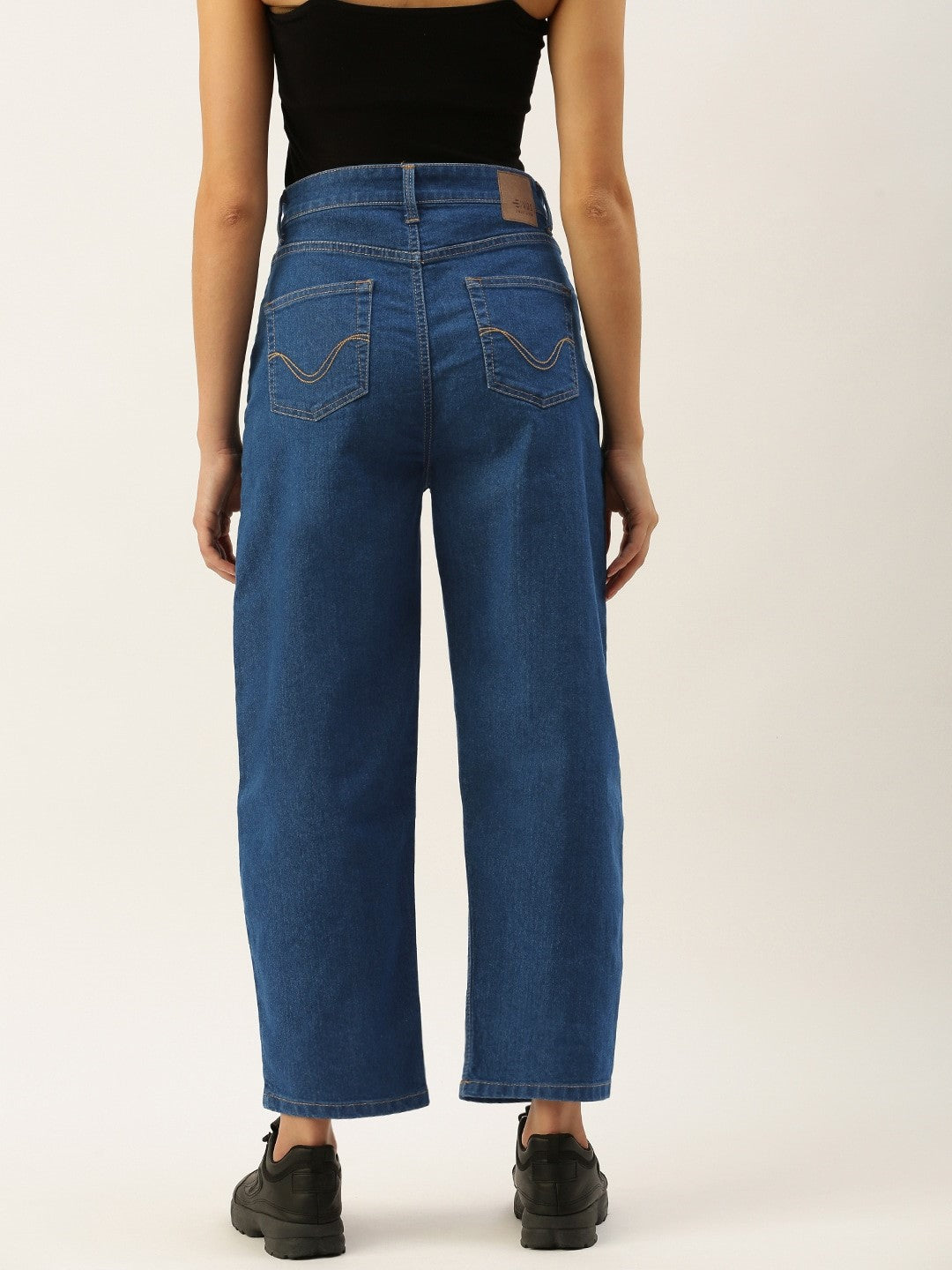 Women Blue Balloon Fit Solid Jeans