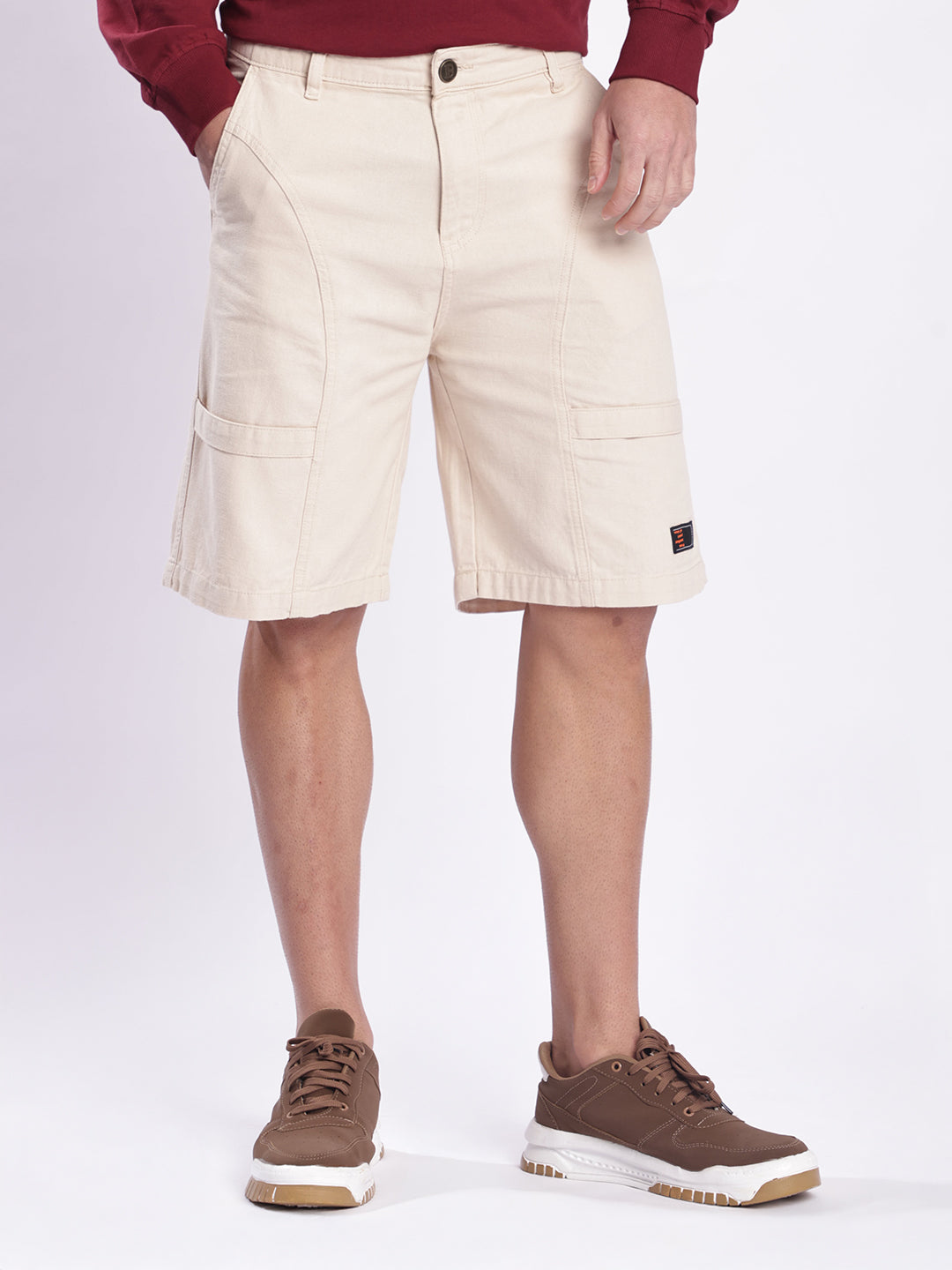 Men Beige Regular Fit Cotton Shorts