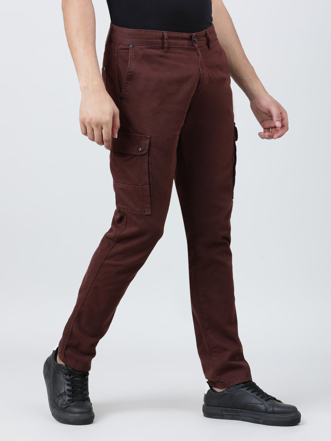 Men Braken Brown Slim Fit Pure Cotton Solid Cargo Trouser