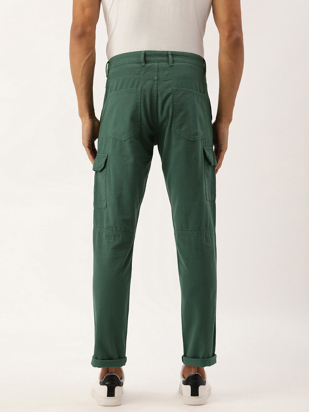 Men Basil Green Slim Fit Solid Cargo Trouser