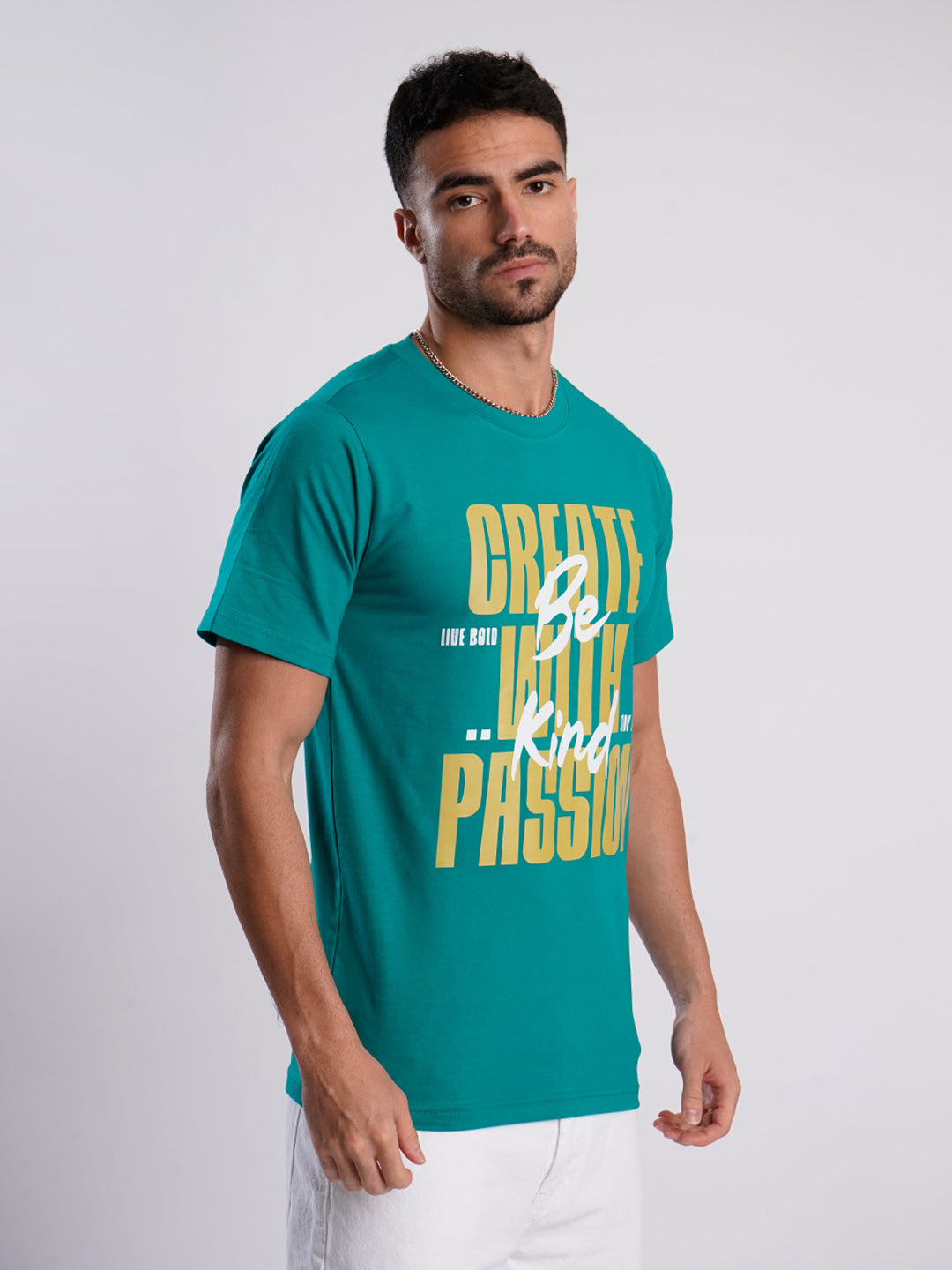 Man Green Cotton Lycra Typography Print T Shirt