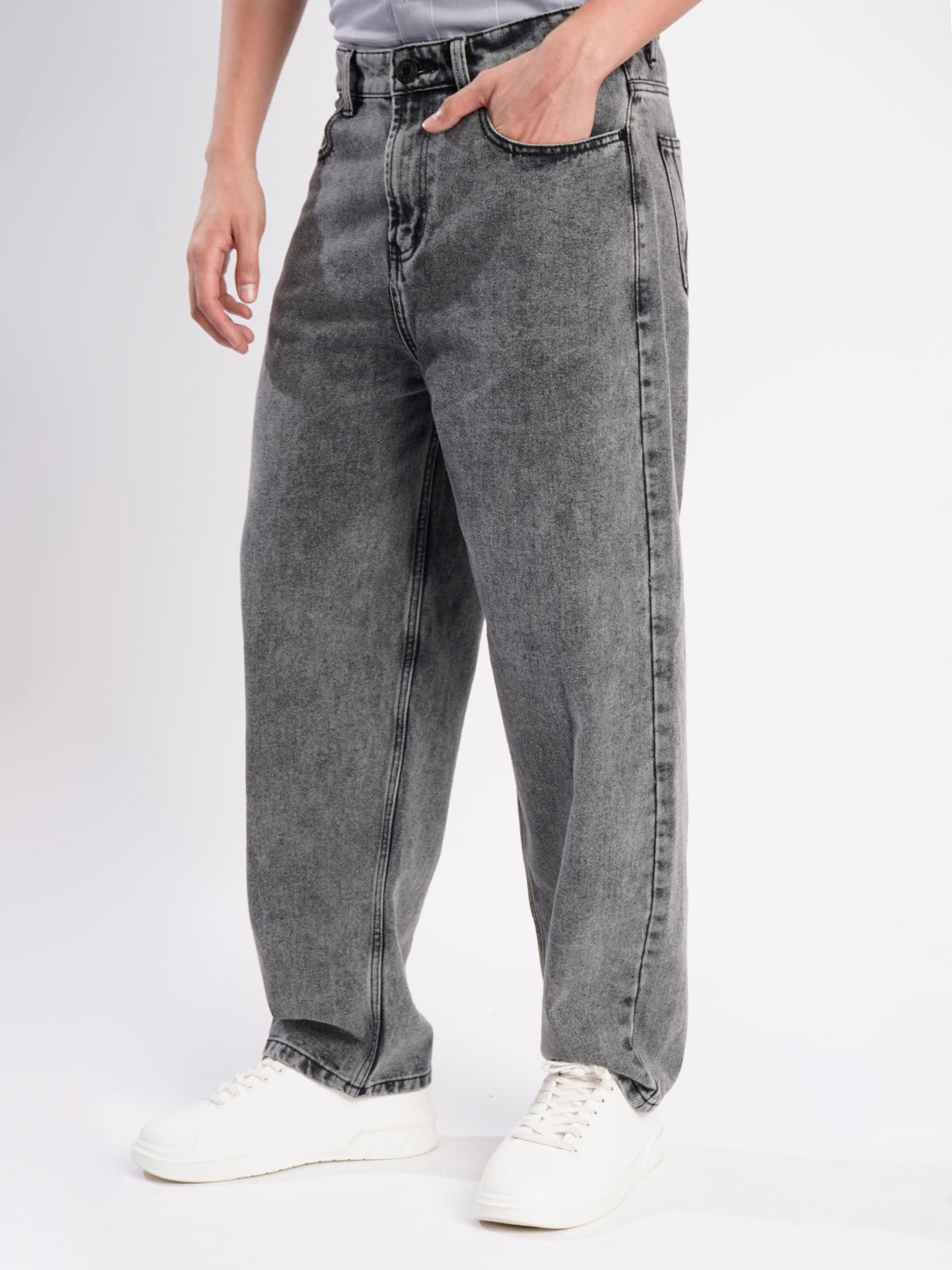 Men Grey Washed  Baggy Fit Jeans