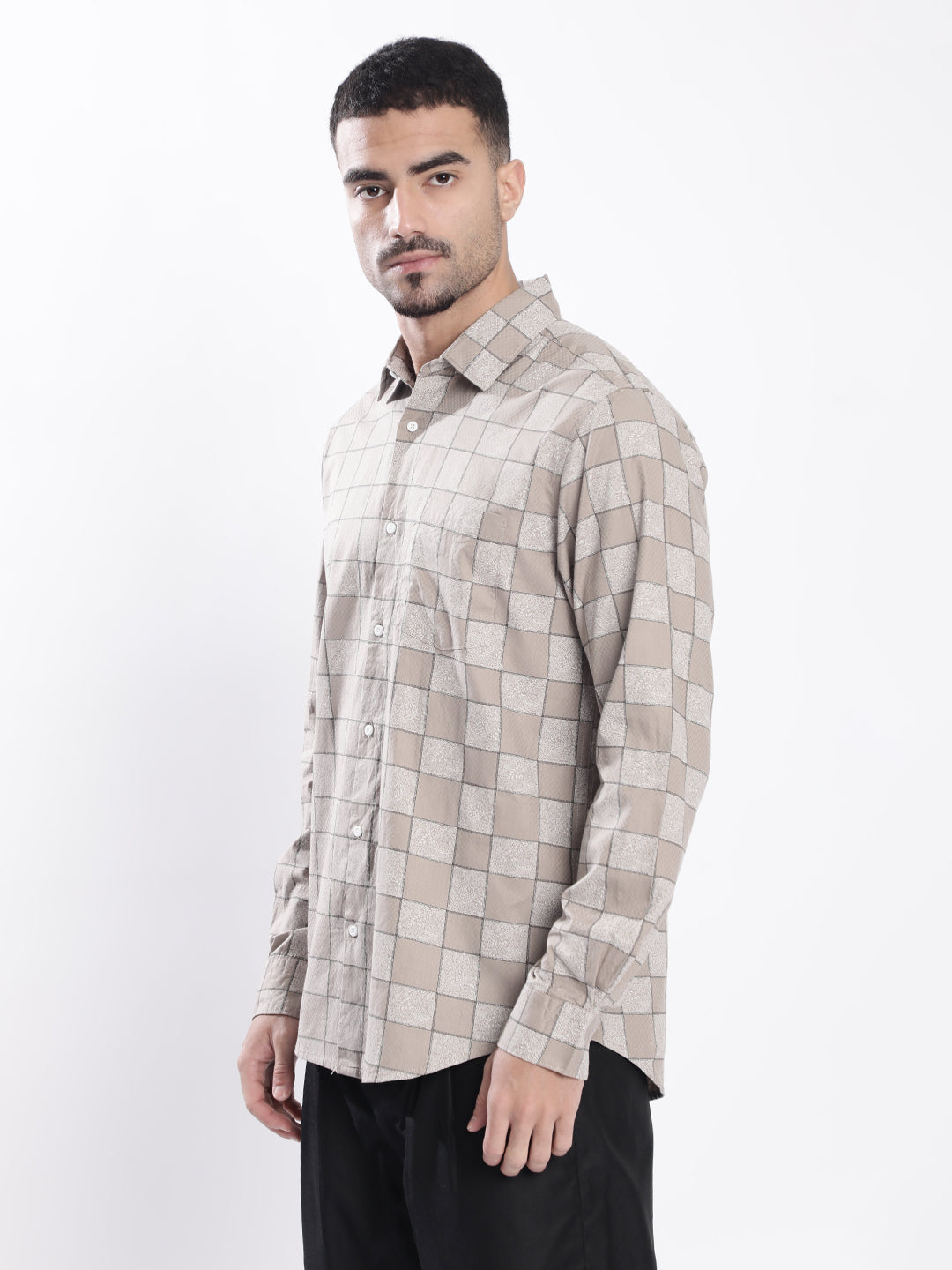 Men Khaki Abstract print Single Pocket Shirt