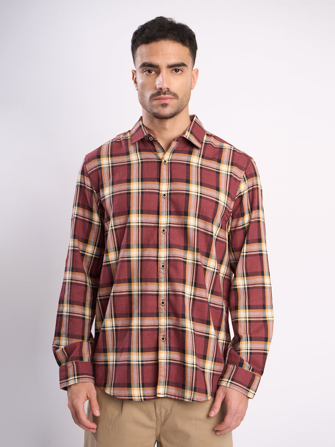 Men Marroon Checked Relax Fit Casual Shirt