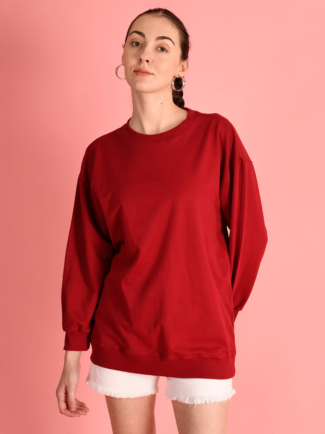 Women Over Size Fit Burgundy Sweatshirts