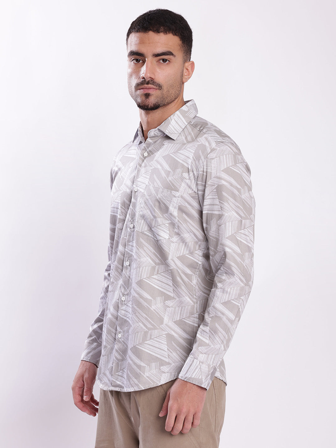 Men Grey Slim Fit Abstract Printed Shirt