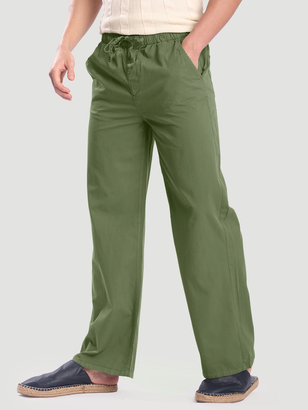 Men OliveWide Leg Trousers