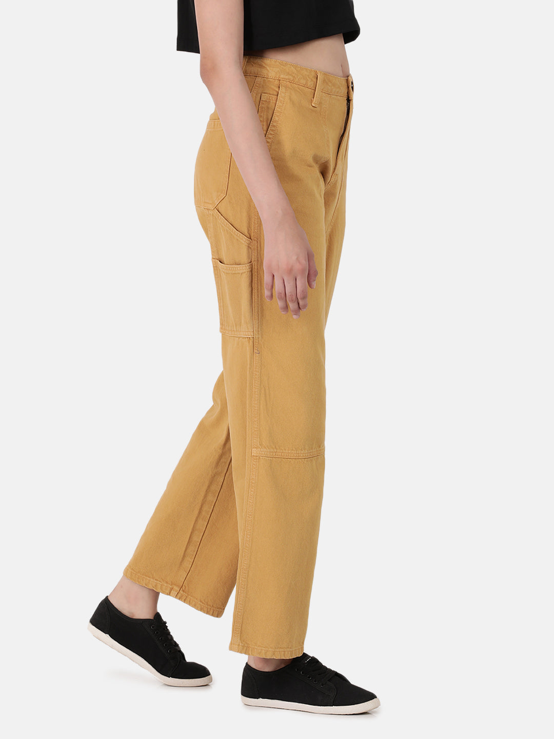 Women Overdyed Khaki Relaxed Fit Carpenter Style Denim Jeans