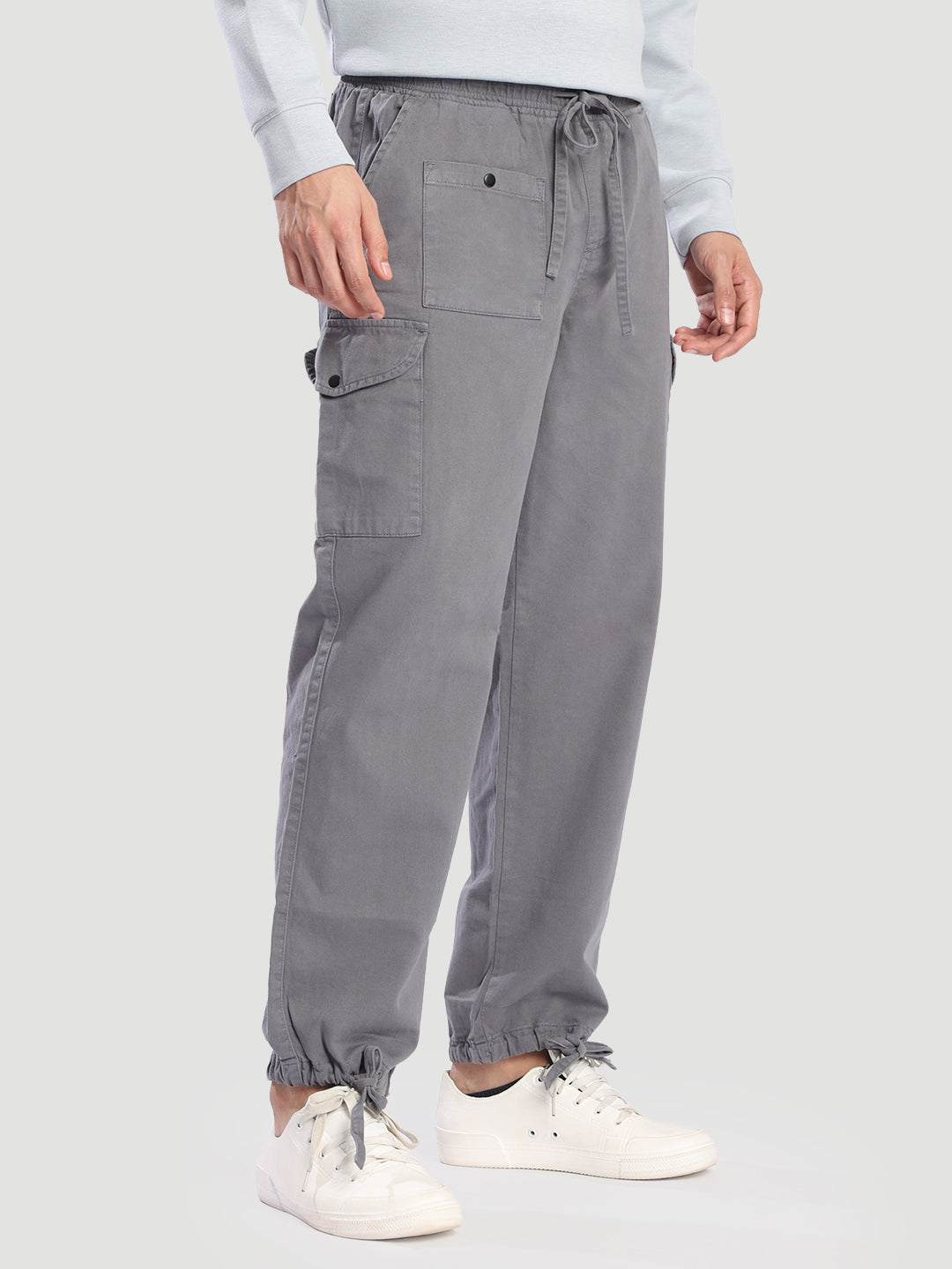 Men Grey Multi-Pocket Cargo Trousers