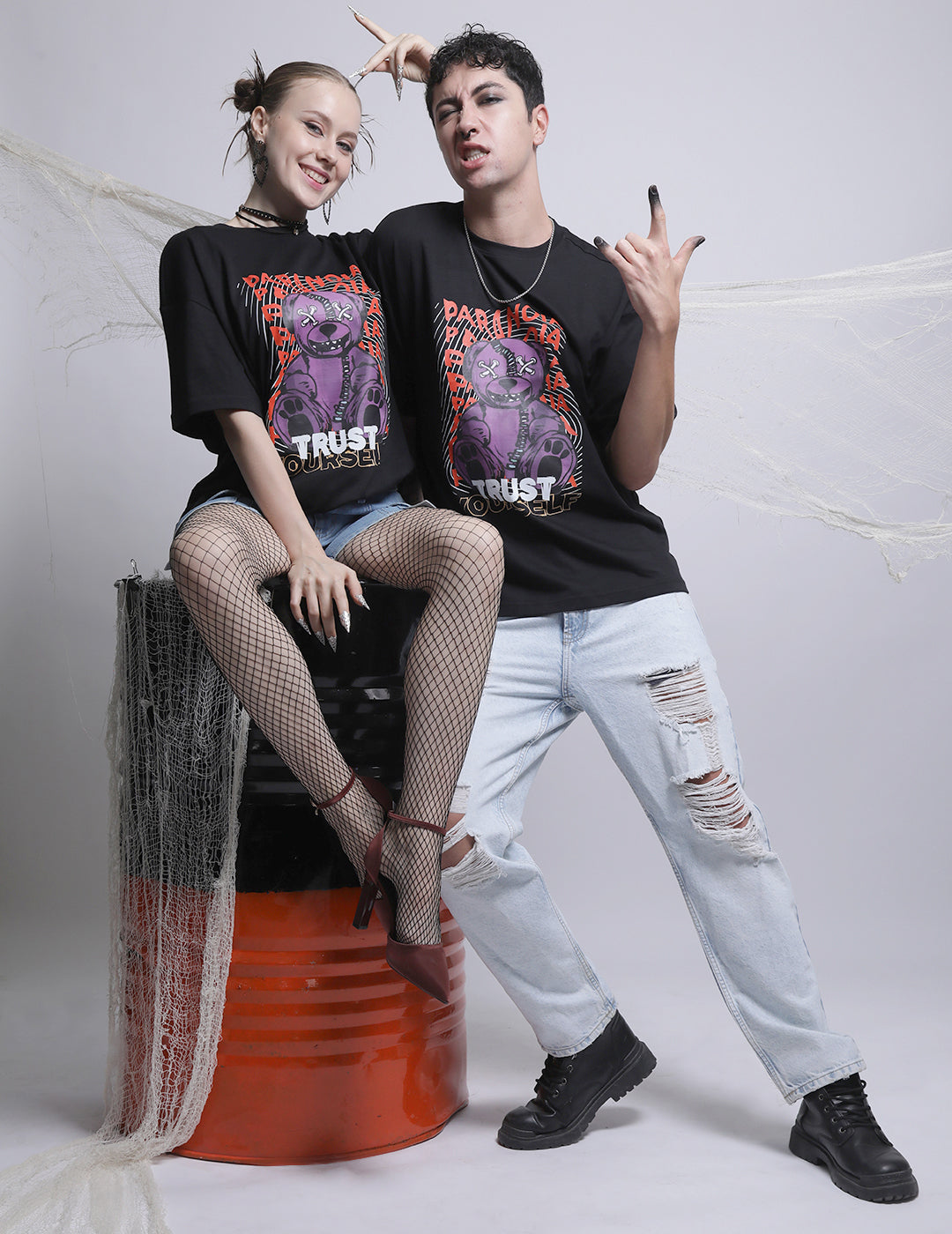 Unisex Oversize Fit  Black Halloween Theme Paranoia Trust Yourself