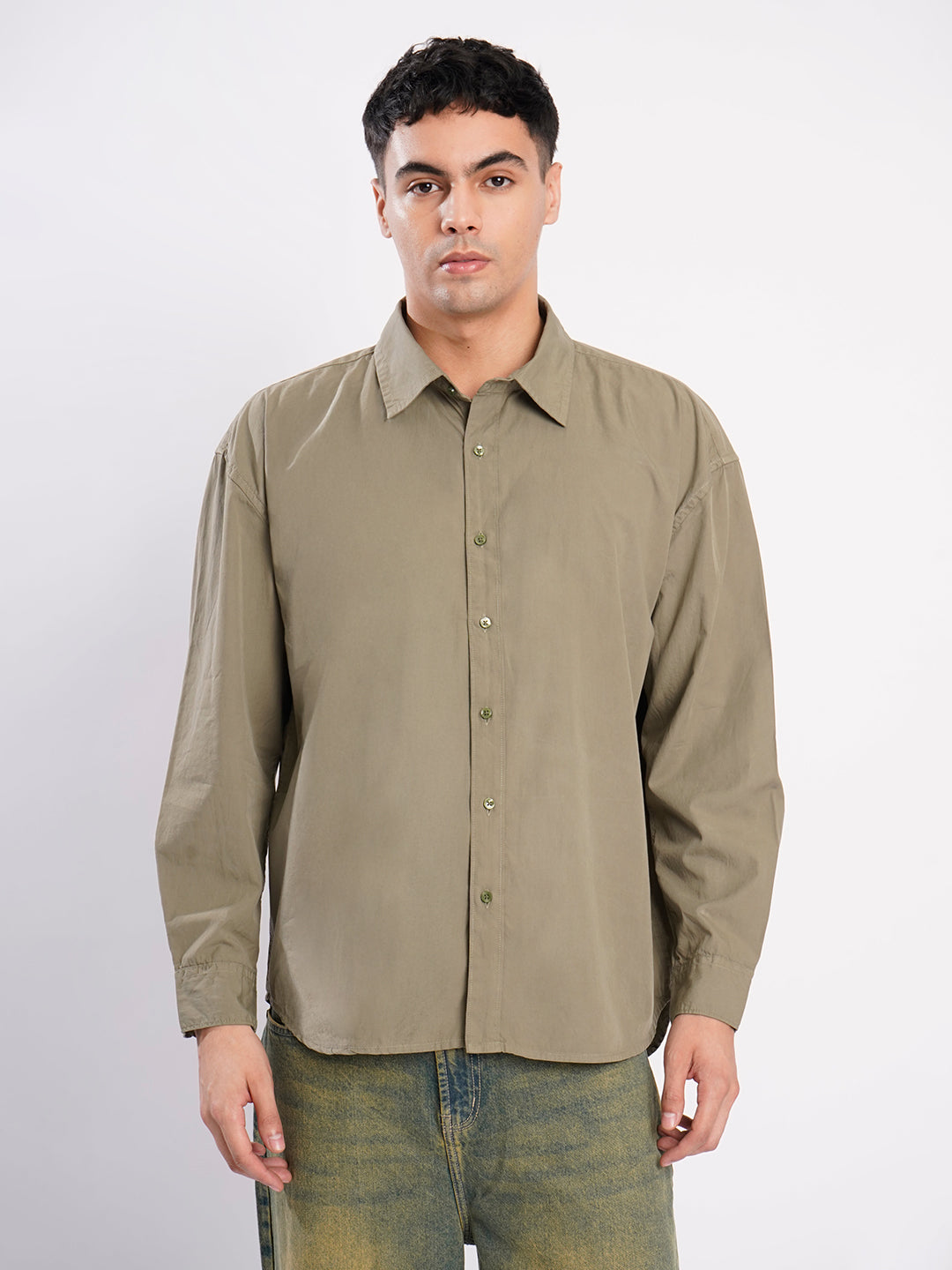 Men Green Oversize Cotton Casual Shirt