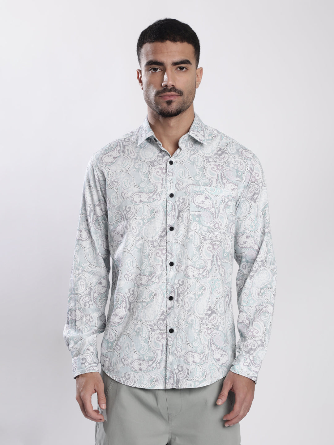 Men Turquoise Ethnic Motif Printed Shirt