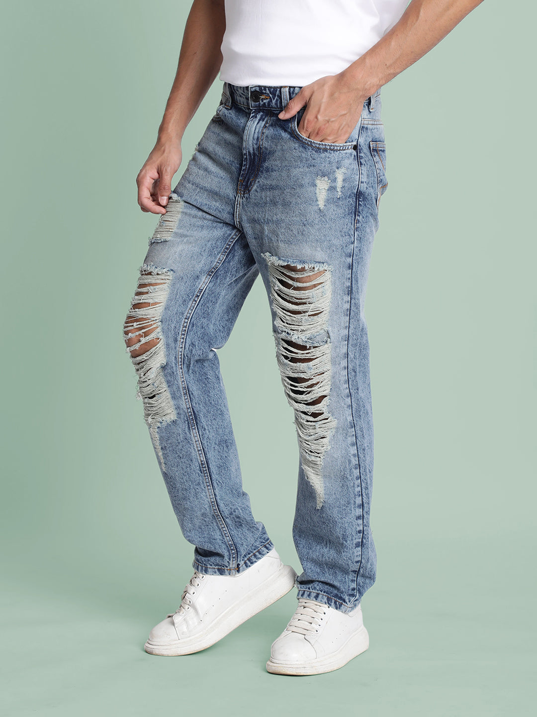 Men Highly Distressed Tinted Straight Fit Jeans