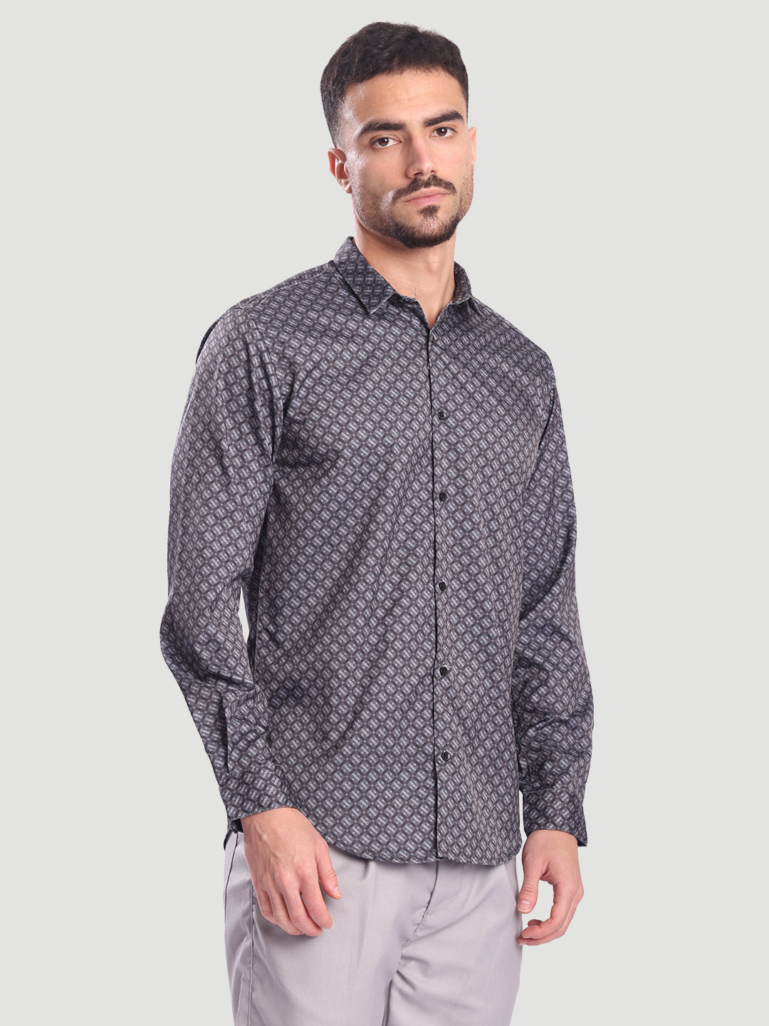 Men Grey Abstract Print Casual Shirt
