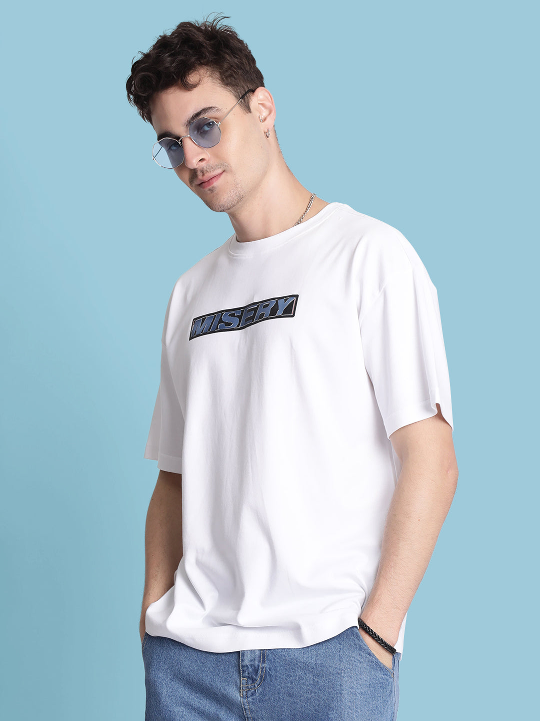 Men White 'Misery' Graphic Oversized Tee