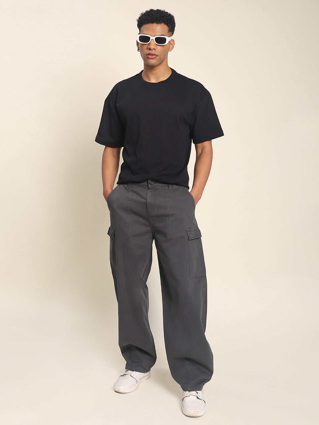 Men's Loose Balloon Dark Grey Trousers