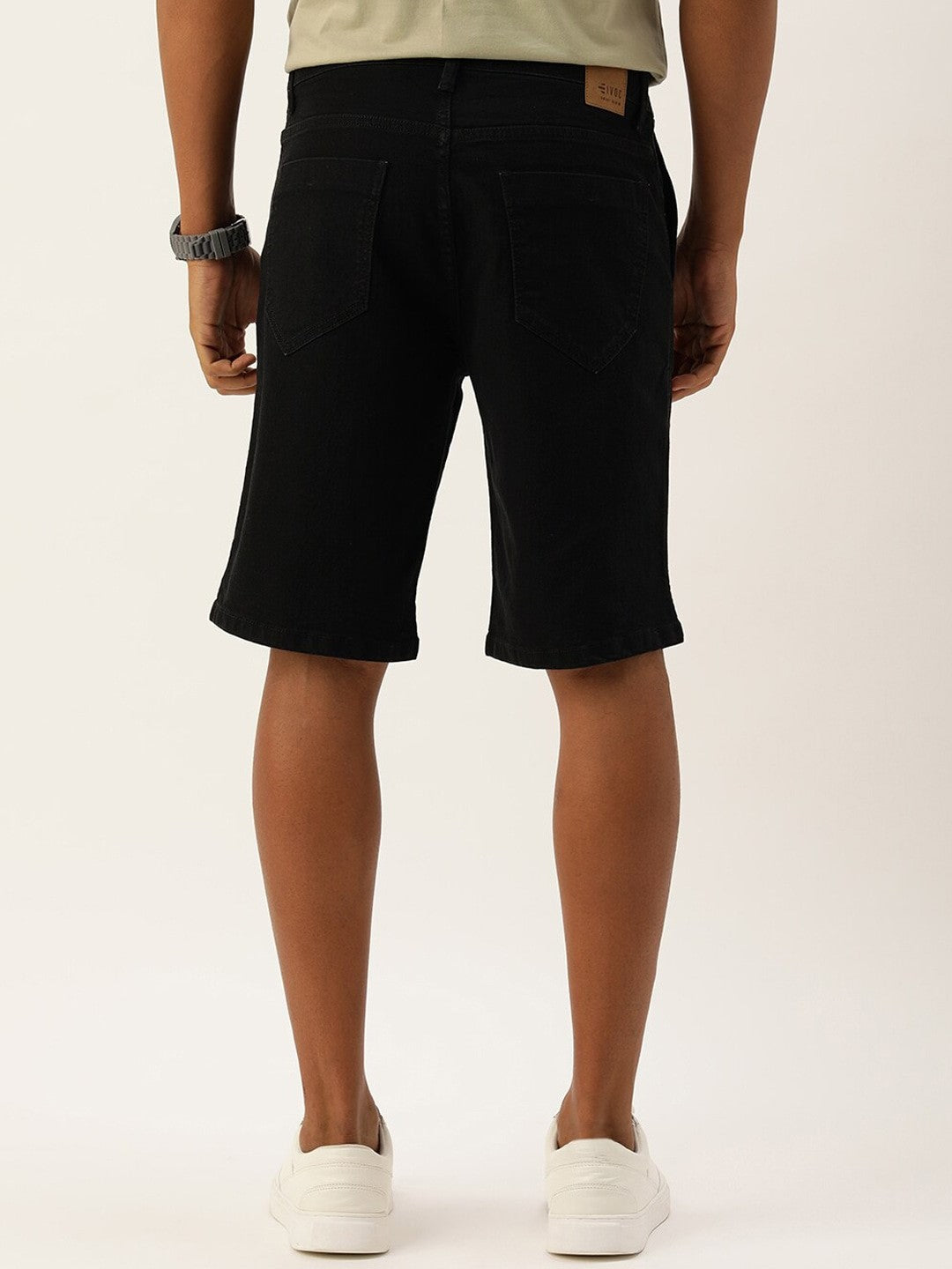 Men Black Slim Fit Solid Denim Shorts