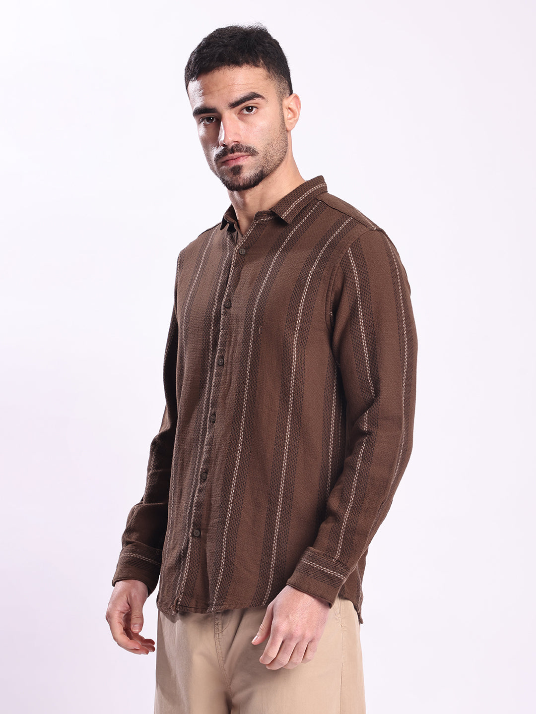 Men Brown Striped Casual Shirt