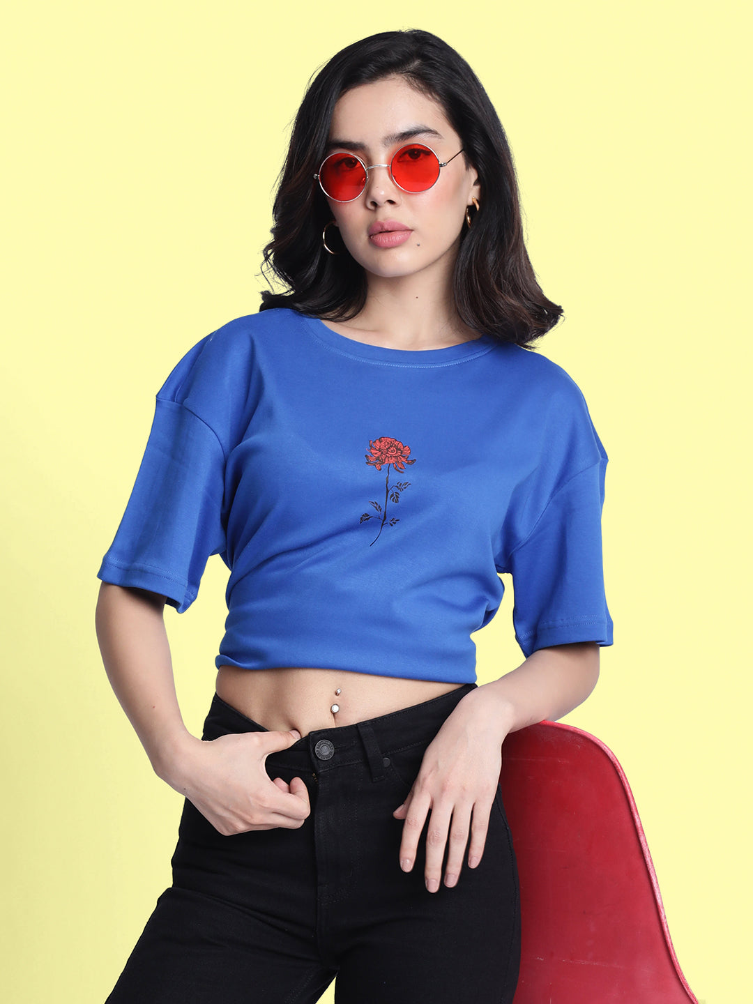 Women Blue 'Better Late Than Never' Graphic Oversize Tshirt