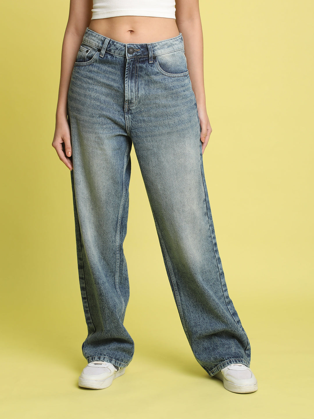 Women Straight Fit Low Fade Tinted Jeans