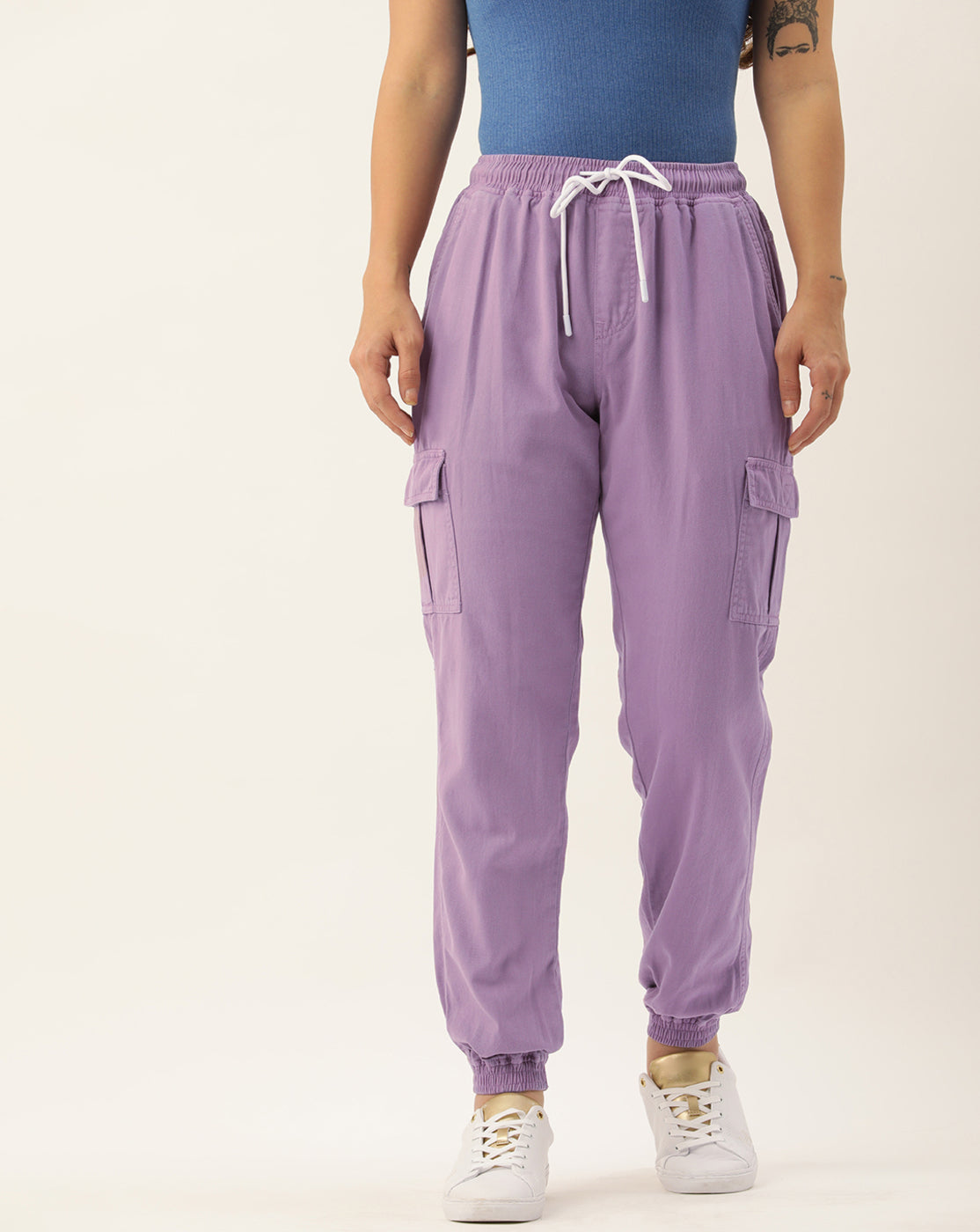 Women Mauve Solid Regular Fit Cargo Joggers