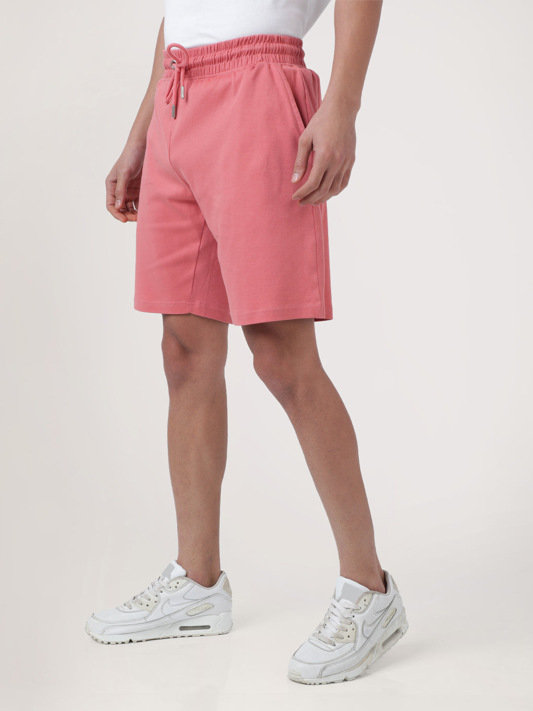 Men Peach Beige Interlock Oversized Solid Shorts