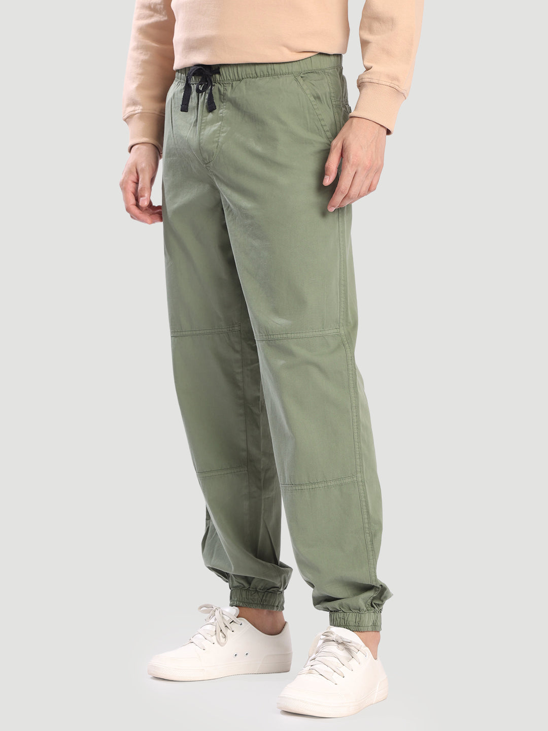 Men Green Relax Fit Cargo Jogger with Cut & Sew Detail