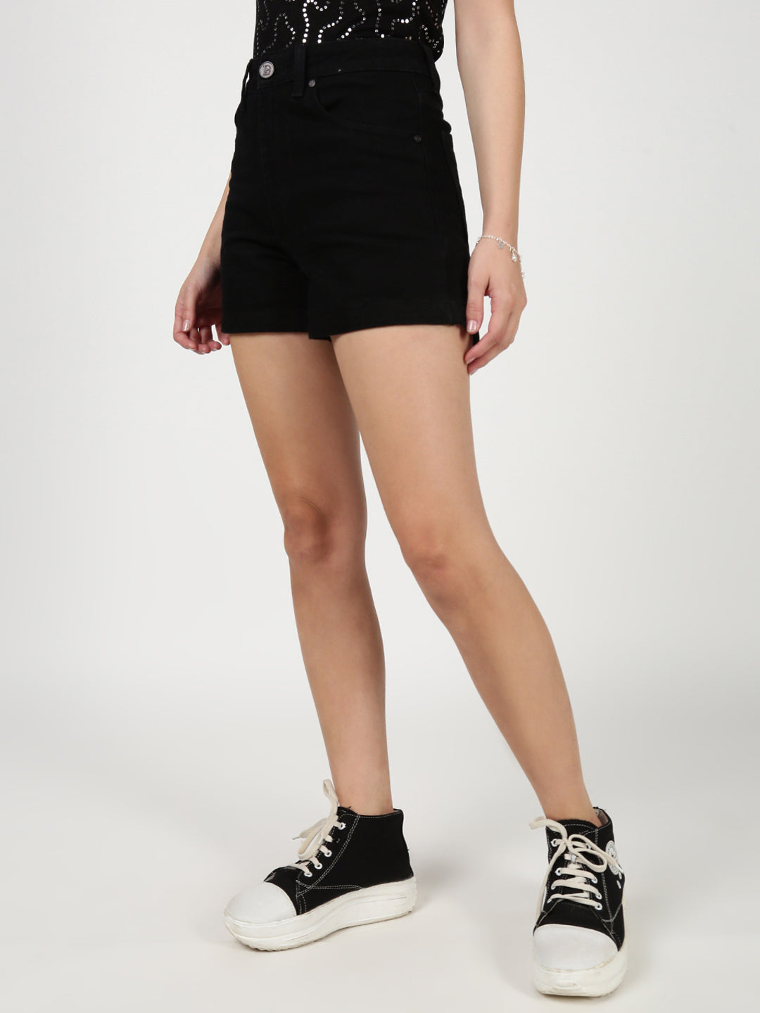 Women Black Regular Fit Denim Shorts