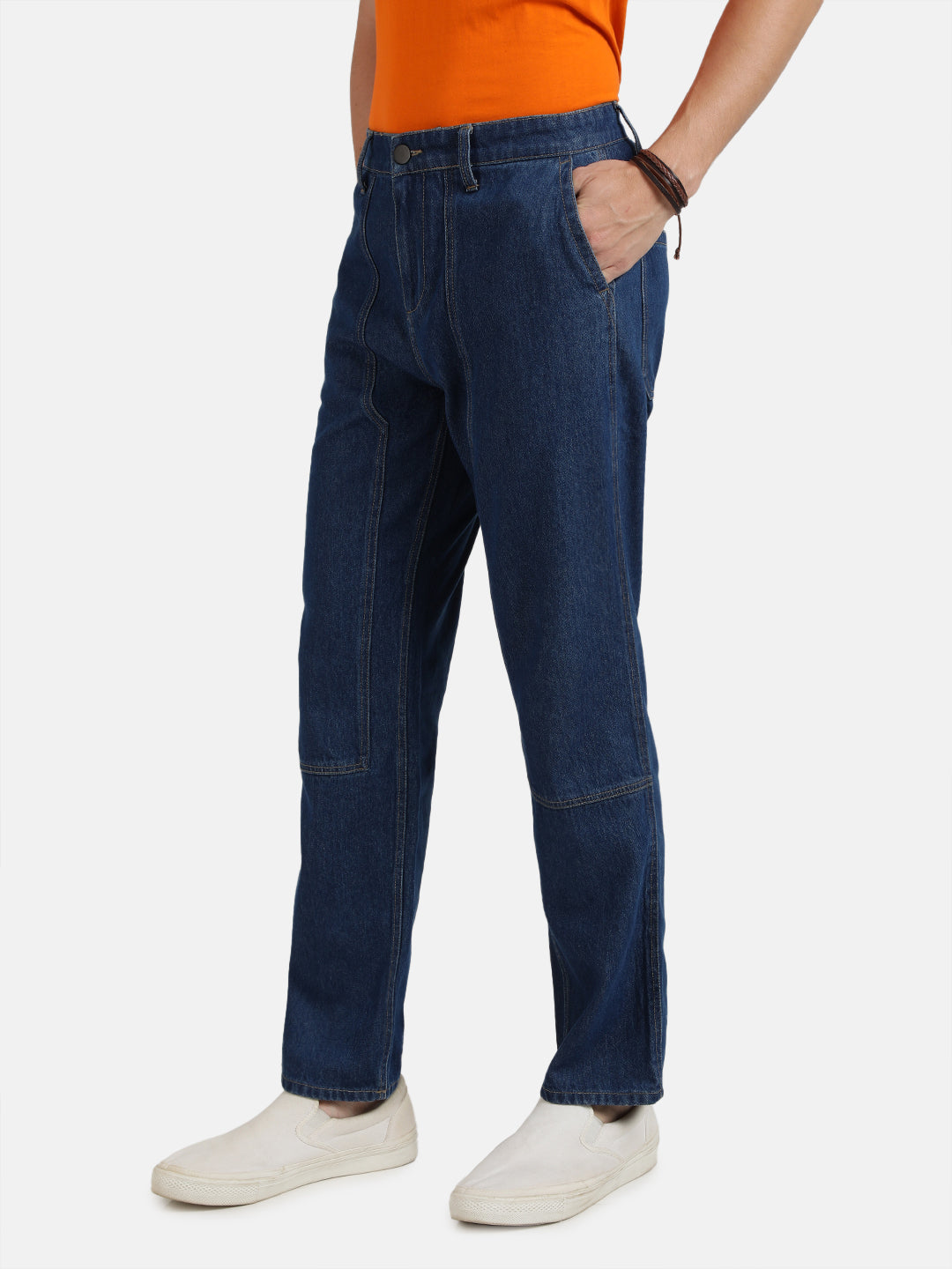 Men Blue Relaxed Fit Solid Carpenter Style Jeans