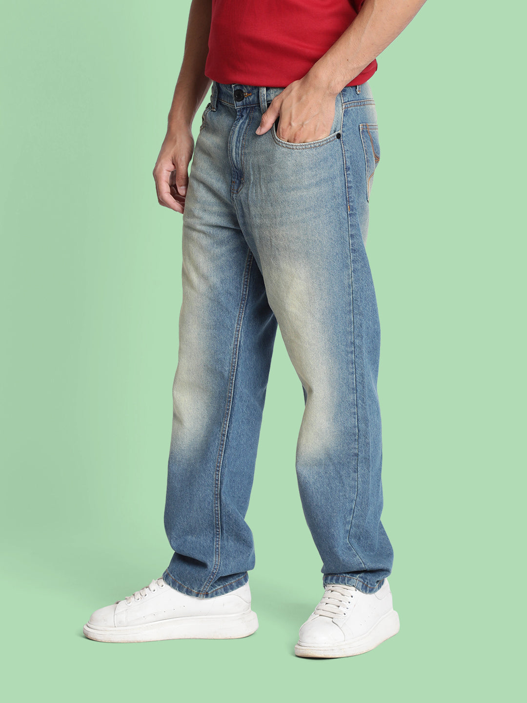 Men Low Fade Tinted Straight Fit Jeans