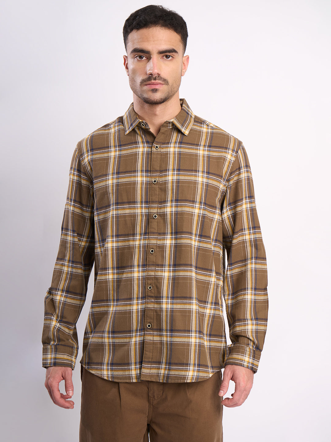 Men Brown Checked Relax Fit Casual Shirt