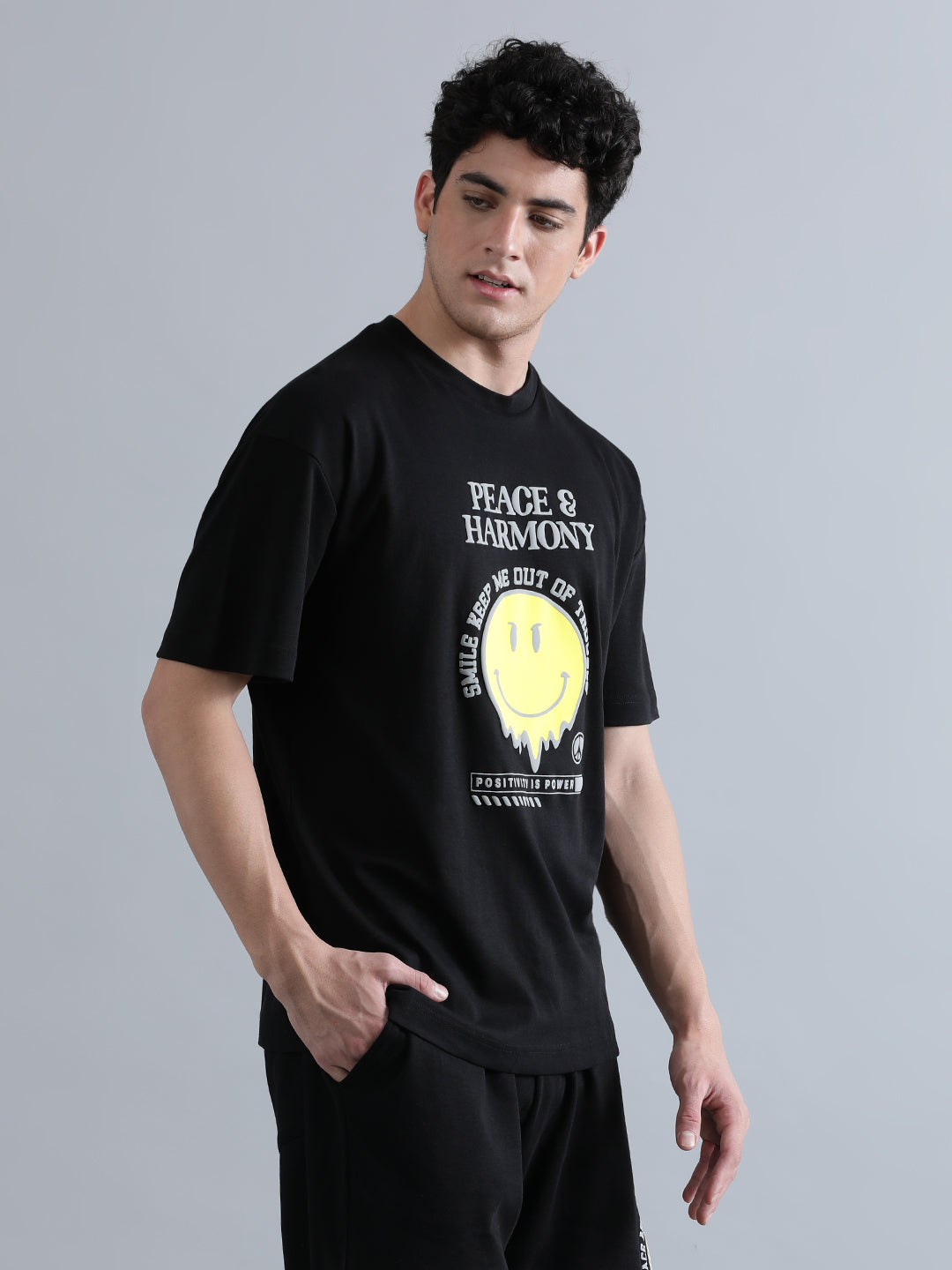 Men Black Graphic Print Short Sleeves Oversized T-Shirt