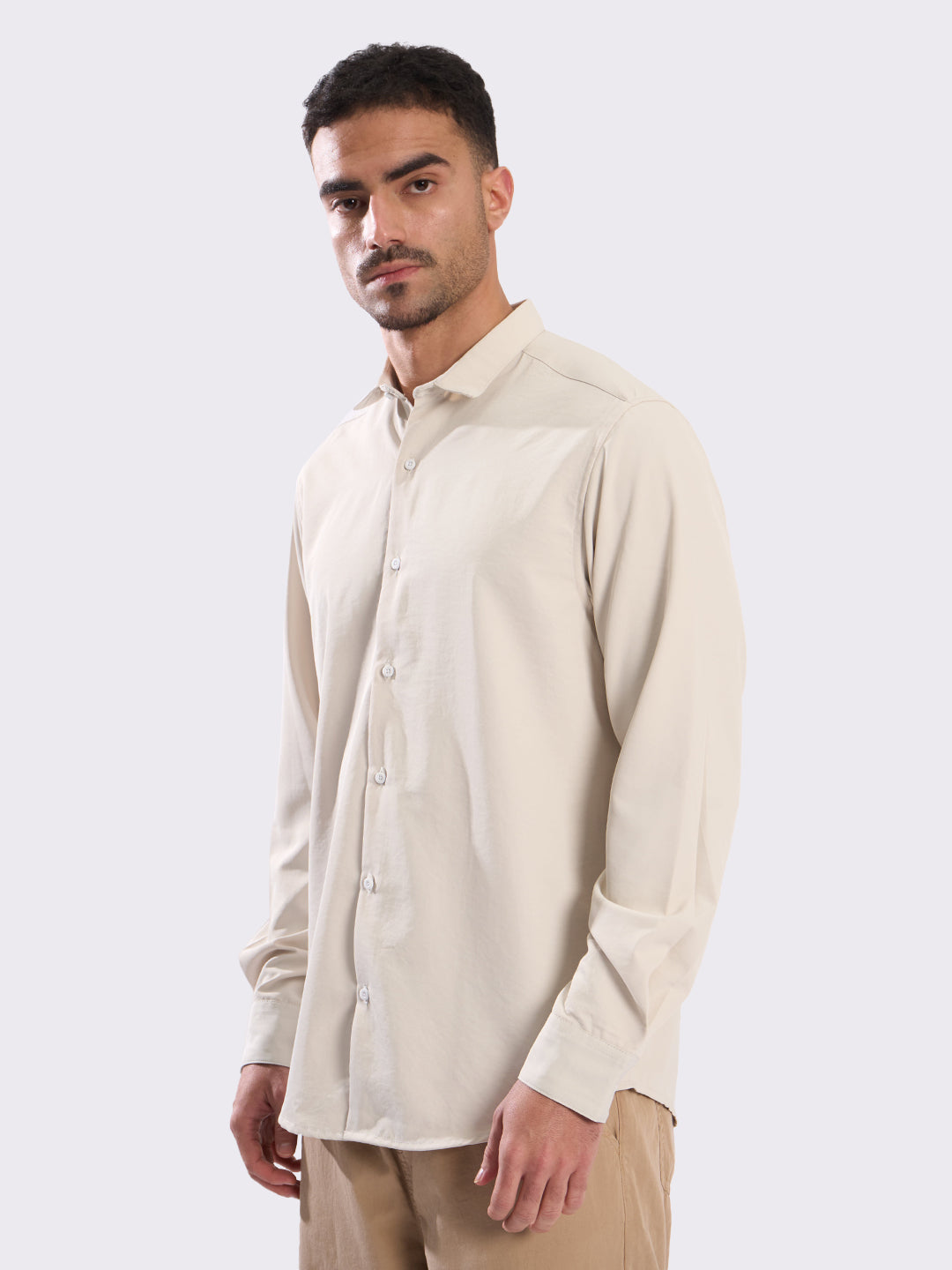 Men Off White Soild Casual Shirt