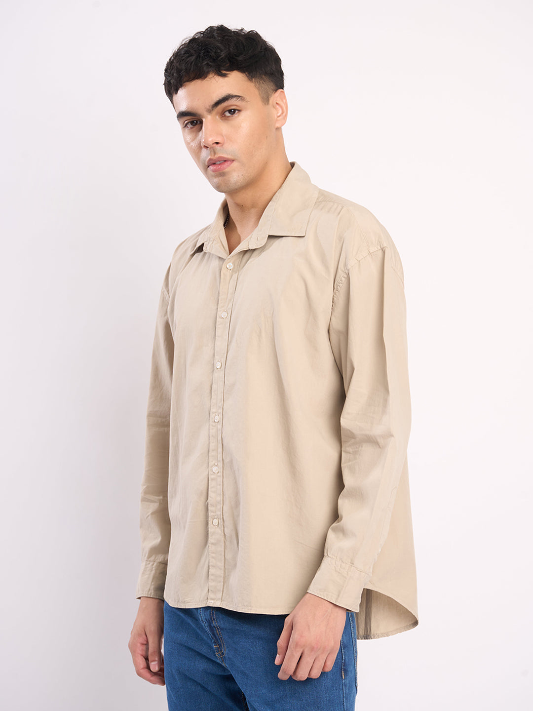 Men Grey Oversize Cotton Casual Shirt