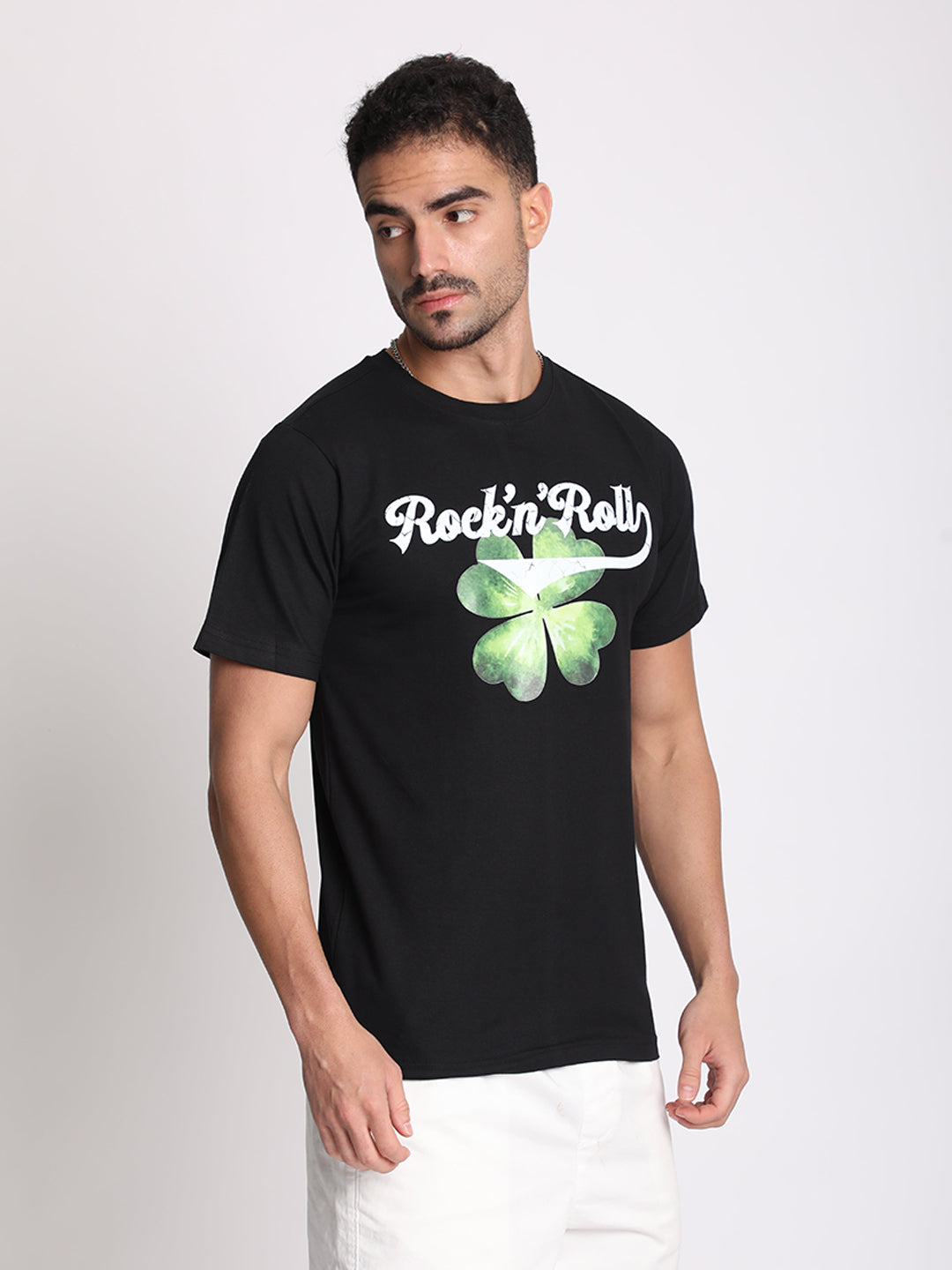 Men Black Cotton Lycra Typogrphy Print T Shirt