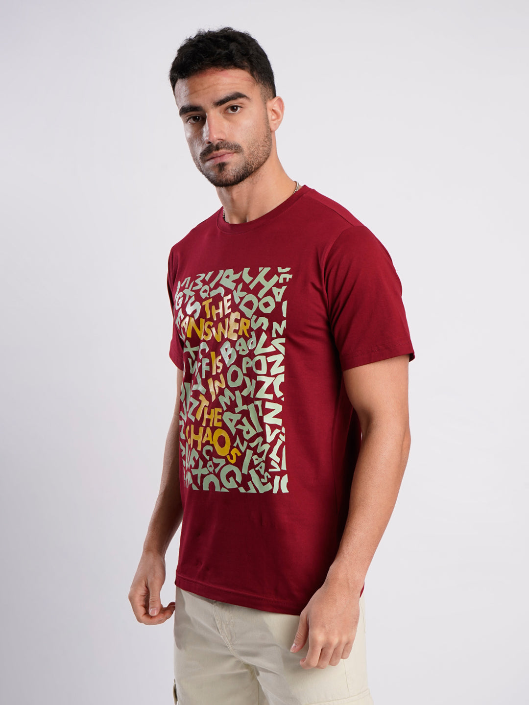 Men Maroon Cotton Lycra Typography Print T Shirt