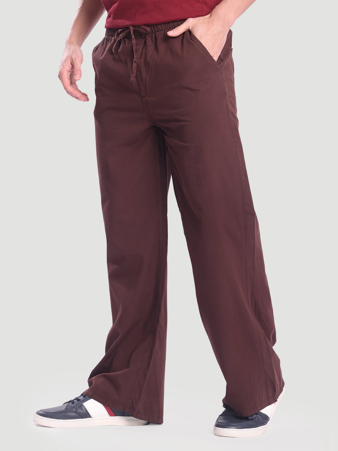 Men Brown Wide Leg Trousers