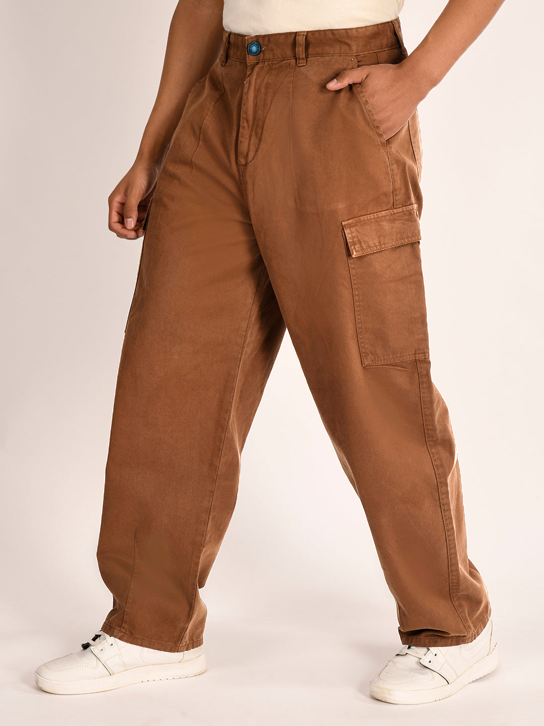 Men Loose Balloon Fit Coffee Liquer Cargo Trousers