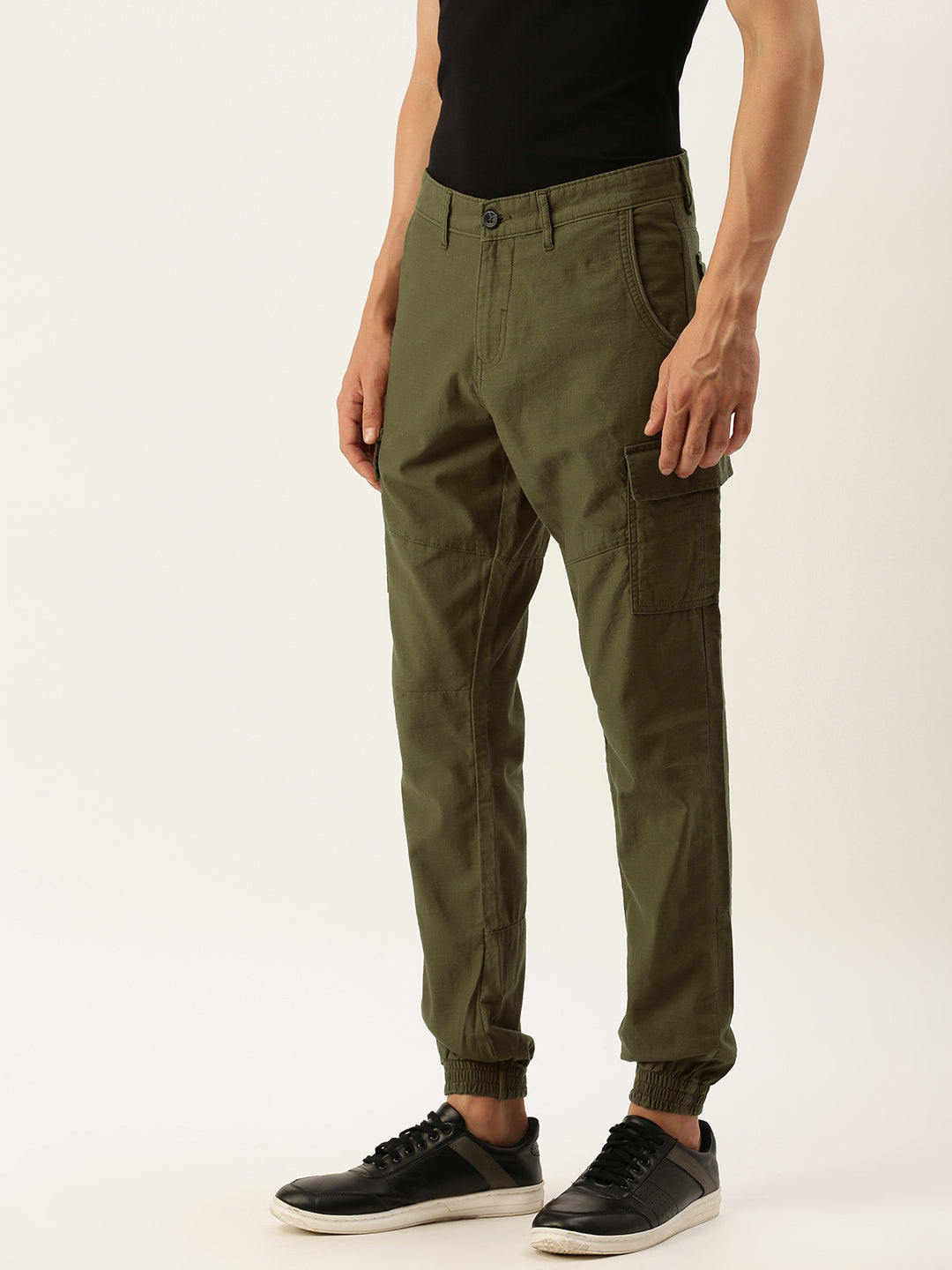 Men Forest Green Slim Fit Solid Cargo Jogger