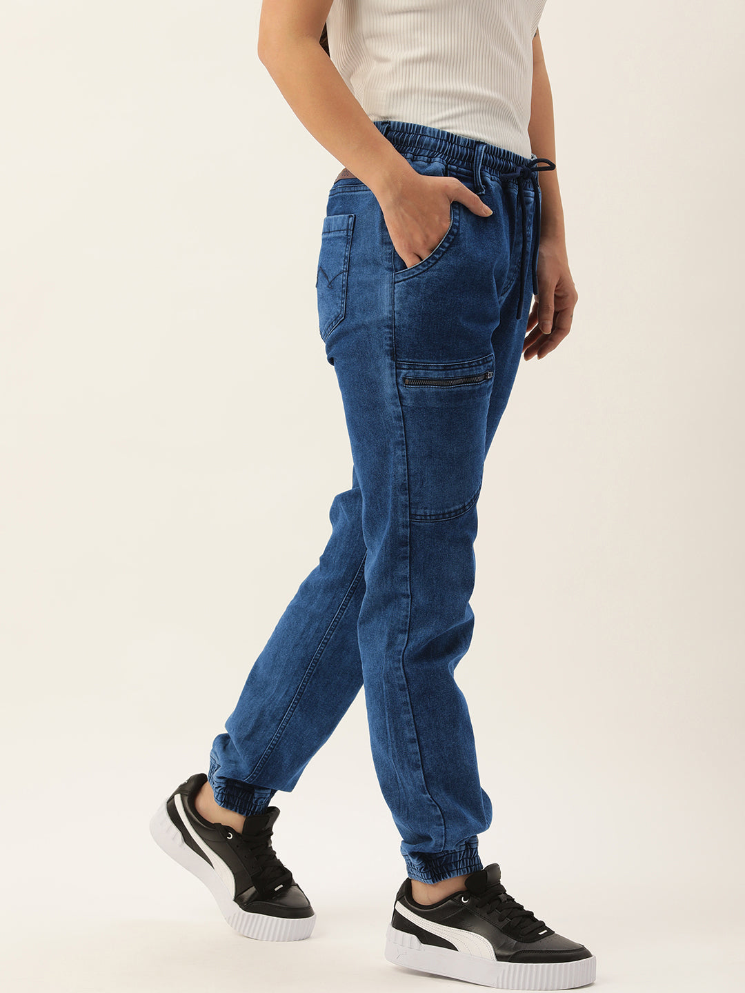 Women Blue Regular Fit Solid Joggers Jeans