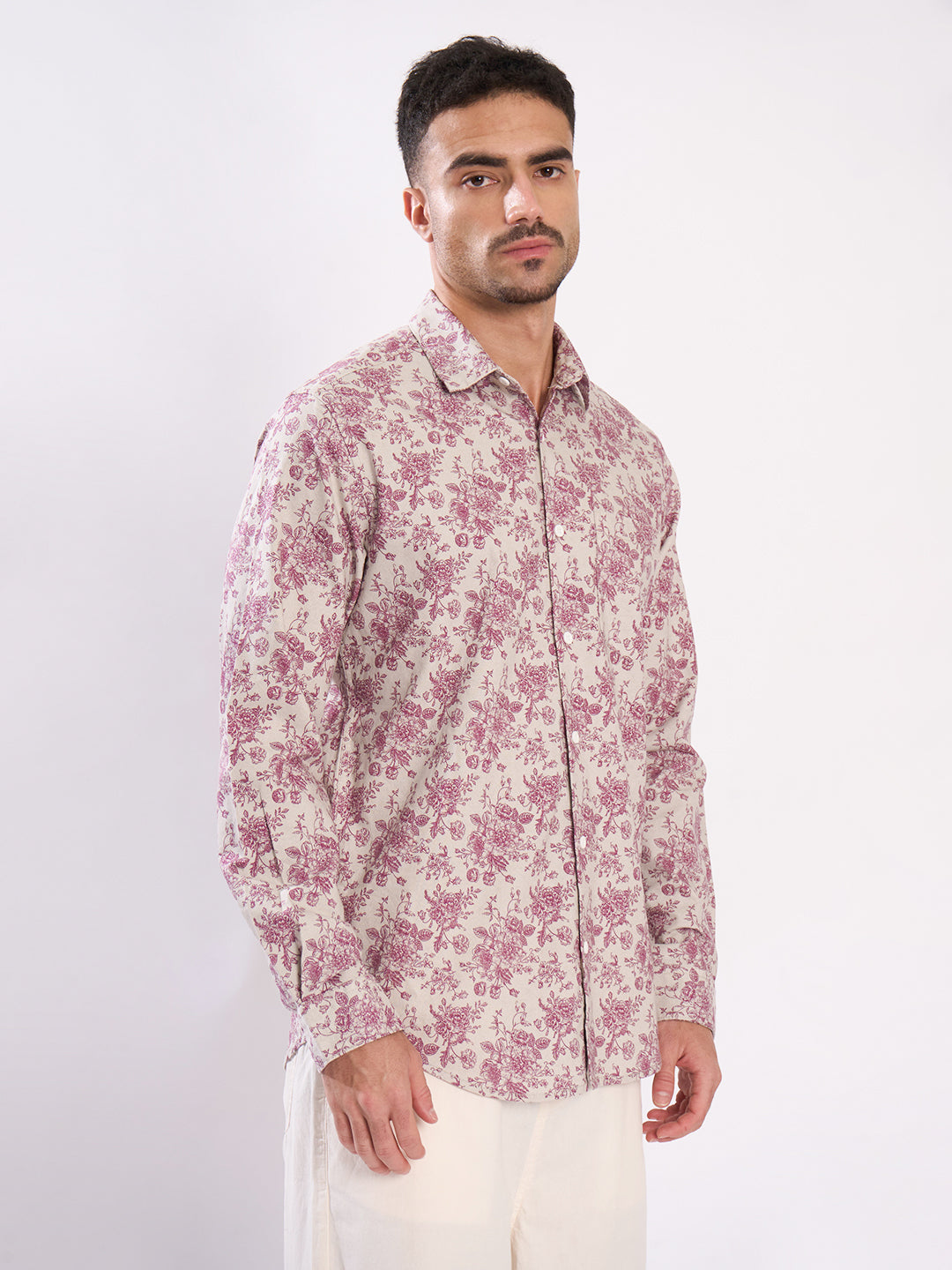 Men Floral Printed Single Pocket Shirt