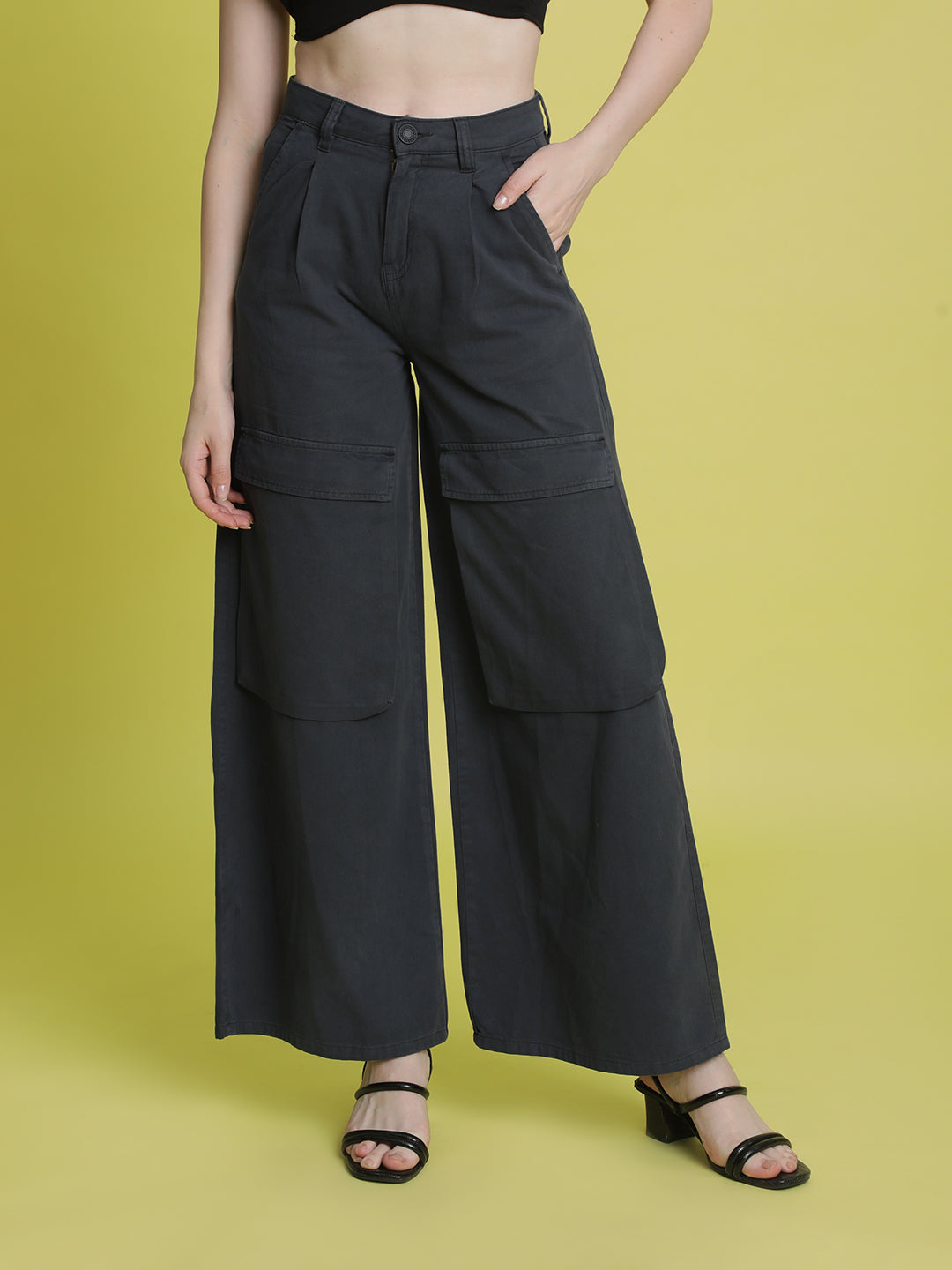 Women Grey Wide Leg Cargo trousers